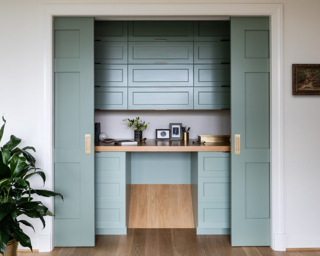 Closet Desk Pocket Doors Sage Green