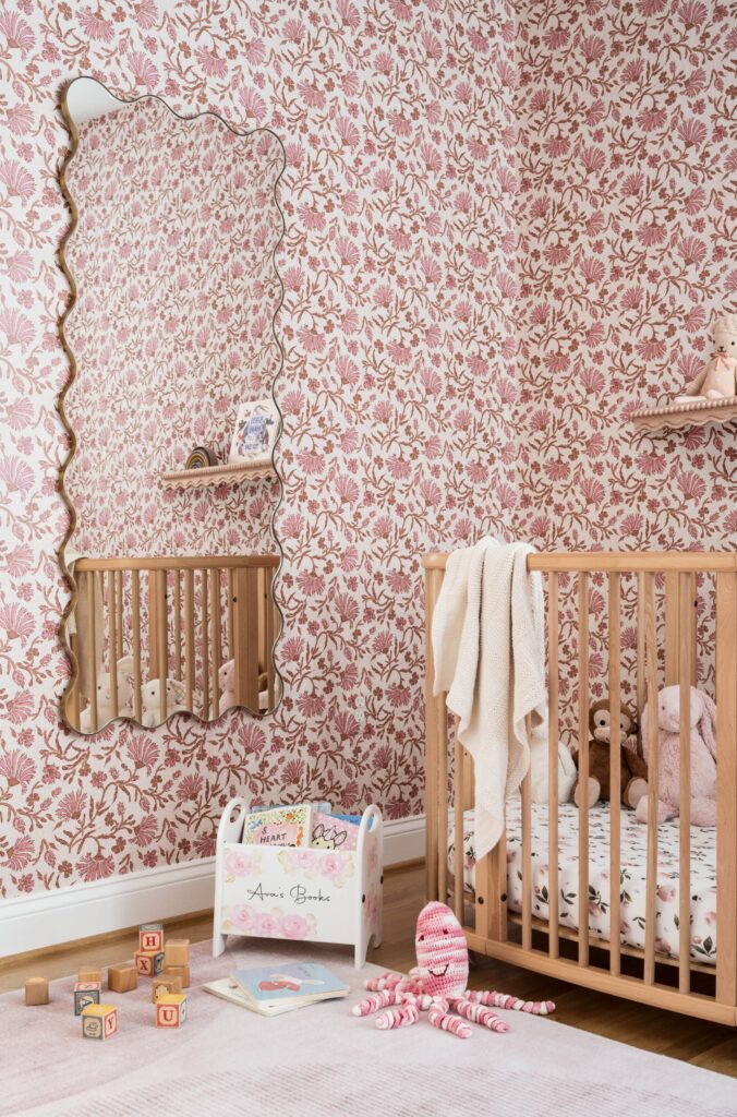 Potomac Md Nursery Pink Wallpaper Scalloped Mirror