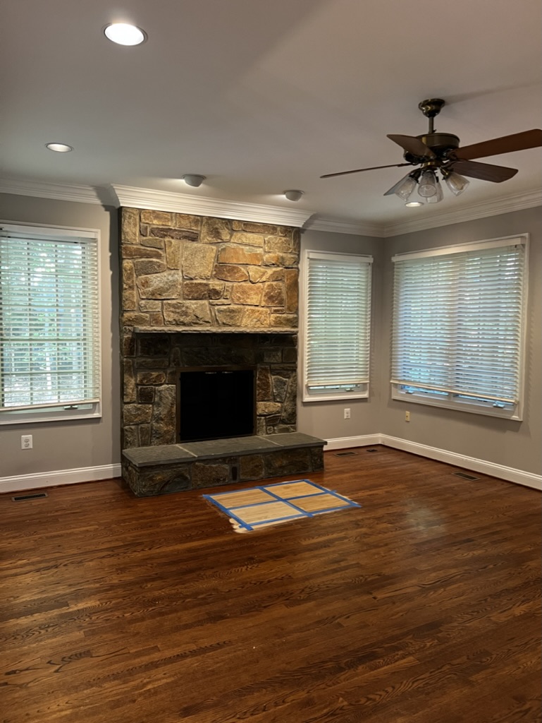 Outdated stone fireplace Potomac